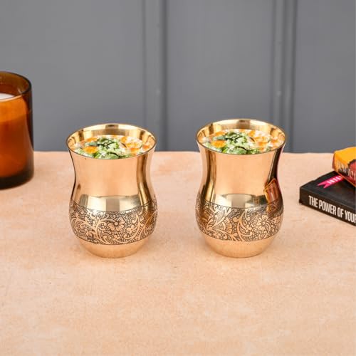 Image of THE HEALING STORE Bronze Kansa Glass, 200 ml Capacity, Gold, Medium Size (Glass 1)