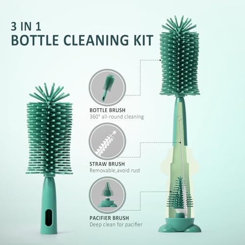 Diboniur Flaschenbürste Baby,3 in 1 Babyflaschen Bürste Silikon,Flaschenreiniger Bürste Mit Schnullerbürste,Kratzfest Und Langlebig,Flaschenbürste Silikon,Zum Reinigen Von Babyflaschen Und-Bechern