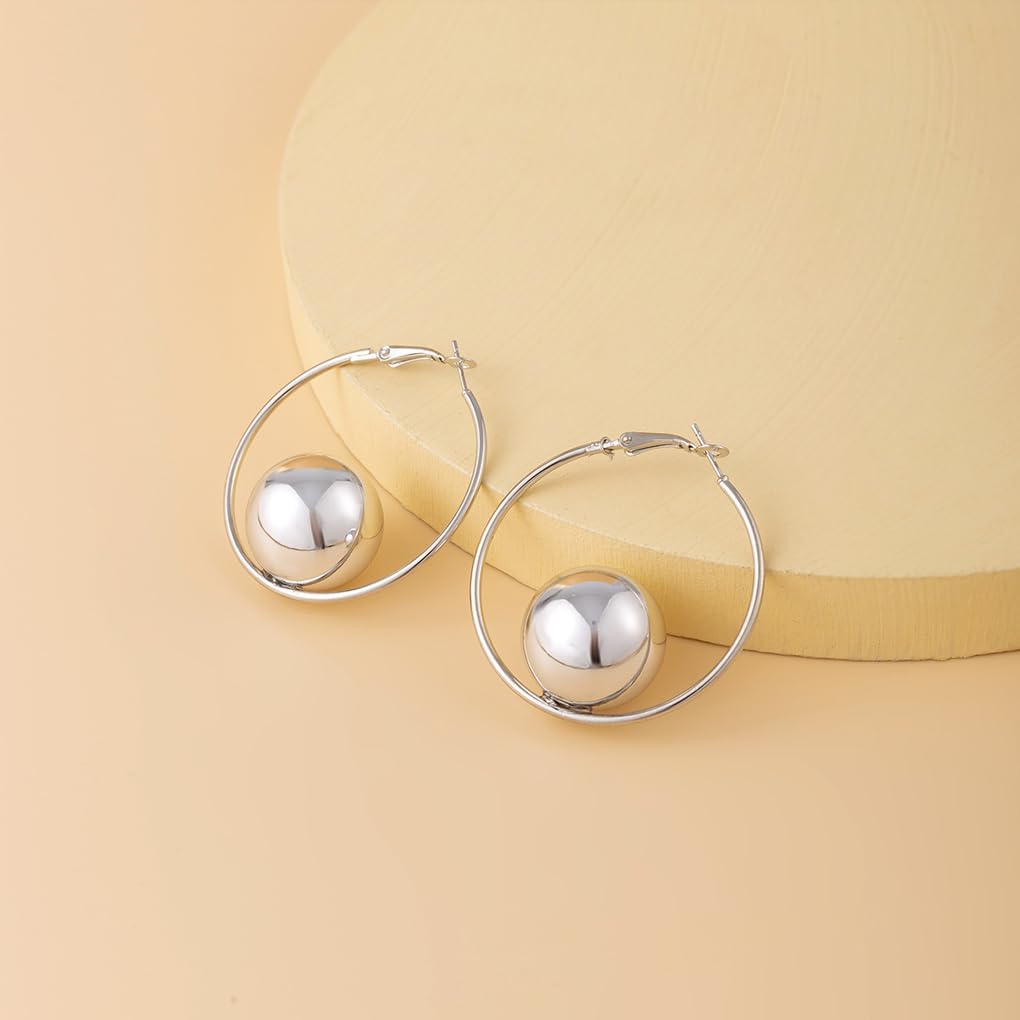 Chunky Gold Ball Dangle Drop Earrings for Women Modern Trendy Geometric Simple Hoop Earrings - Image 5