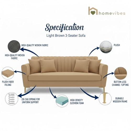Image of 3+2 Seater Velum Fabric Sofa Set for Living Room, Modern Design with High Density Foam, Solid Wood Frame, Ergonomic Comfortable Seating for Home & Office (Light Brown, 3+2 Seater) | Soft foam comfort, Strong wood frame