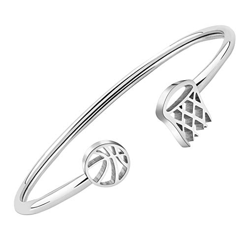 CHOORO Silver Basketball Rim and Net Bracelet Bangle Basketball Jewelry Gift for Basketball Lovers Team Sport Gift