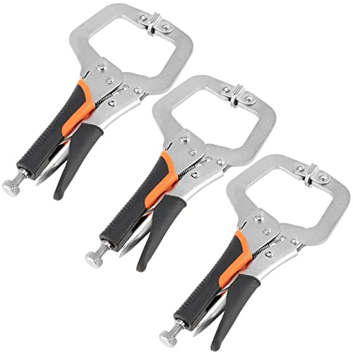 HOZEON 3 PCS 6 Inch C Clamp Locking Pliers, Heavy Duty Welding C Clamp Pliers with Swivel Pads, Vise Grip Locking Pliers Face Clamps for Woodworking, Welding, Building by HOZEON - Used condition - US$13.12