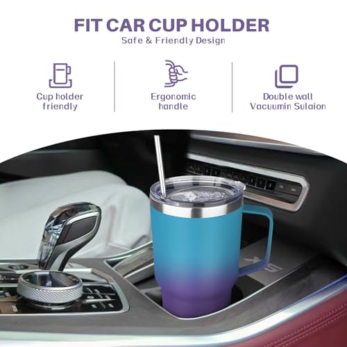 Image of 30 oz Tumbler with Handle, Stainless Steel Insulated Tumbler with Lid and Straw, Double Wall Vacuum Insulated Coffee Mug Tumbler, Insulated Coffee Thermal Cup for Cold and Hot (Blue Purple)