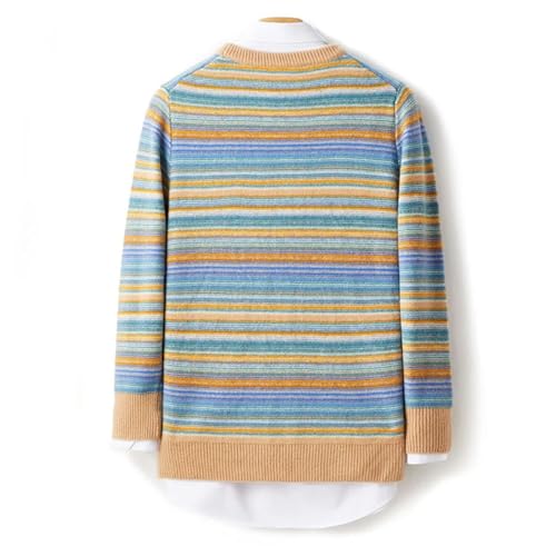Men's Vintage Casual 100 Percent Wool Knitted Sweater Crew Neck Stripe Loose Long Sleeve Sweaters2