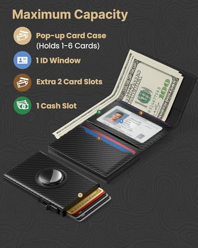 Image of typecase AirTag Wallet for Men: Compatible with Apple AirTag (1st & 2nd Generation), RFID Blocking, Genuine Leather, Slim & Minimalist Design - 14 Card Capacity | ID Window | Cash Slot (Carbon Fiber)
