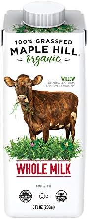 Maple Hill Shelf Stable Whole White Milk 100% Grass Fed, Organic, Non-GMO: 12 Pack 8 Fl Oz Aseptic Milk Boxes