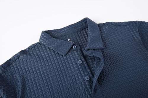 Alex Vando Mens Bubble Jacquard Polo Shirt Super Stretch Short Sleeve Polo Shirts for Men,Teal02,L