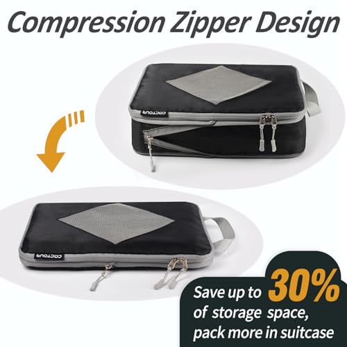 CaCTOUR Compression Packing Cubes for Travel,Expandable Packing Cubes for Suitcases, 5 Set Lightweight Compression Travel Cubes, Luggage Packing Organizers Bags Set, Travel Accessories (Black) — view 3