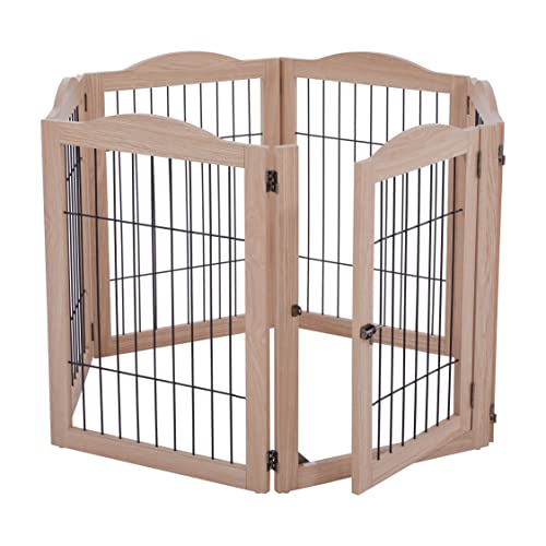 Arf Pets Freestanding Dog Gate, 2 Panel Extension, 360° Configurable Wooden Wire Fence, 44" Wide, 31.5" Tall, Foldable, For The House - Indoor Use #TOP3
