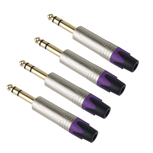Rannsgeer 1/4 Inch TRS Connectors - DIY Audio Cable Repair Kit for Guitar, Microphone, Studio Equipment (Purple, 4 Pack)