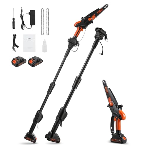 2-in-1 Cordless Electric Pole Saw & 8 Inch Mini Chainsaw, 15FT Max Reach, Adjustable Cutting Head, 2×21V Batteries, Automatic Lubrication, Tool-Free Tension Tree Trimmer Pruner for Branch Cutting