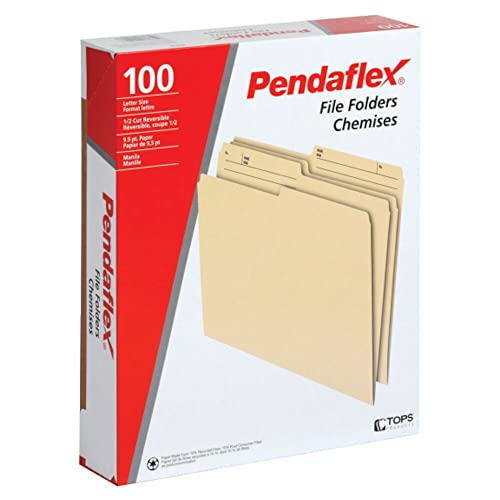 Pendaflex File Folders, 100/Box, 1/2 Cut Tab, Letter Size, Manila, Durable & Tear-Resistant File Organizers for Office, Home & School Filing Systems, Reversible & Eco-Friendly Desi image 6