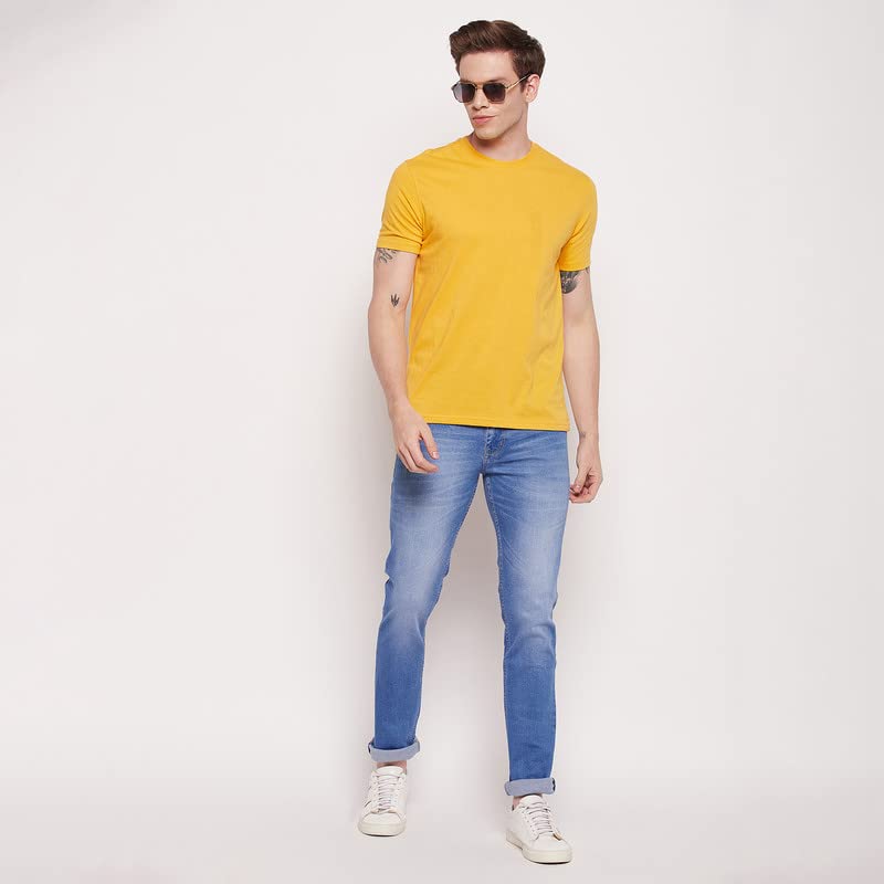 Image of Cantabil Men Blue Cotton Regular Fit Casual Jeans (P MDNM00309 MEDIUMMERCERISED)