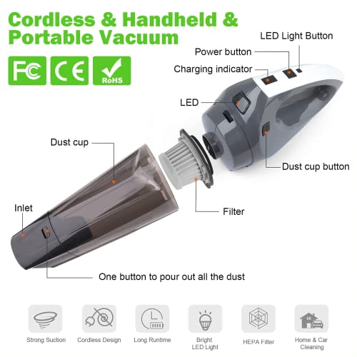 Handheld-Vacuum Cordless-Cleaner Rechargeable Lightweight-Portable Hand-Vac - 8000Pa High Power, Mini Battery Vacuum, Hand Vacuums With Led Light, For Pet Hair, Home/Car/Office Black #TOP7
