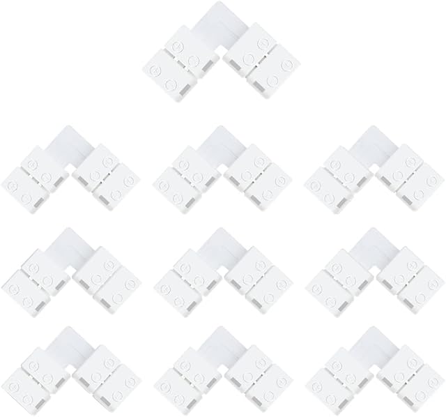 LightingWill 10 Pack L Shape Solderless Snap Down 2 Conductor LED Strip Connector for Right Angle Corner or 90degree Turning Connection of 8mm Wide 3528 2835 Single Color Flex LED Strips