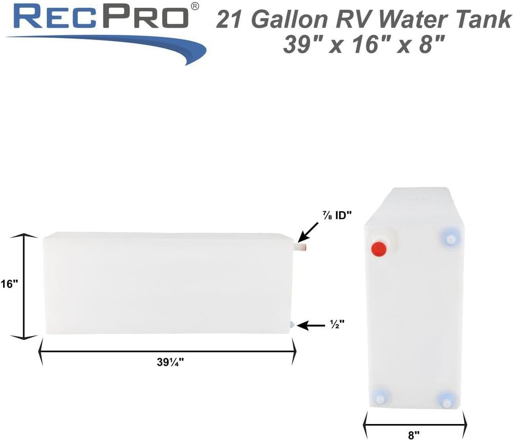 RecPro RV Fresh Water Tank 21 Gallon for Drinking and Potable Water | 39.25" x 8" x 16" | Fresh or Gray Water Plastic Storage | Made in America