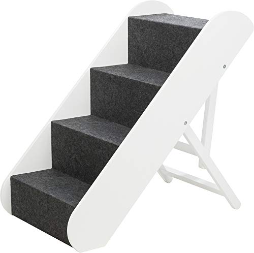 Image of Trixie Adjustable 4-Step Pet Stairs, Foldable Carpet Tread Pet Steps, White
