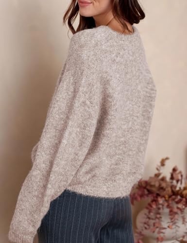 Image of Ynhonra Womens Cardigan Sweater Front Button Loose Y2k Long Sleeve Crewneck | Lightweight Knit Ribbed Hem