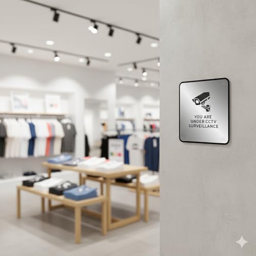 Image of Premium Burshed Silver Black Square 6x6 inch CCTV Acrylic Sign Board For Glass Doors For Office, Stores, Cafe, Hotel, Restaurant, Business & Shop, Self-Adhesive