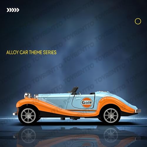 Image of 1:36 Scale Vintage Die-Cast Classic Car Model Toy | Pull Back Sports Car Toy with Openable Doors | Premium Alloy Vehicle Toy for Kids & Collectors | Blue-Orange Racing Edition