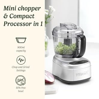 Cuisinart Mini Prep Pro, Compact Mini Food Processor, Onion Chopper, Mixer Grinder, Spice blender, Pulse function and drizzle holes, 900 ml Capacity, Dishwasher safe, Easy to use, Frosted Pearl