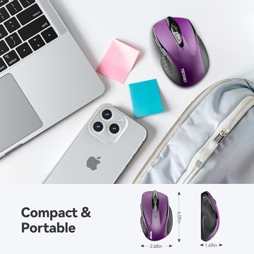TECKNET Wireless Mouse, 2.4G Ergonomic Computer Mouse, 2600 DPI, Purple - 1