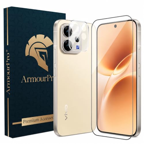 Image of ArmourPro Tempered Glass and Clear Camera Lens Protector for Vivo V70, Edge to Edge Screen Guard, Anti-Bubble, Scratch Resistant, Anti-Fingerprint, Installation Kit | Clear
