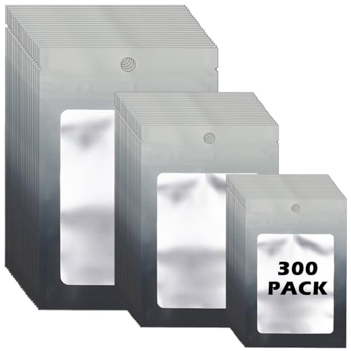 300 Pcs Gradient Mylar Bags, 3 Size Smell Proof Bags, Grey Black