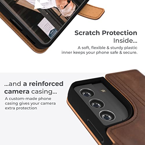 Snakehive Samsung Galaxy S22 Plus Leather Case | Genuine Leather Wallet Phone Case With Card Holder | Flip Folio Case/Cover With Stand | Compatible With Samsung Galaxy S22 Plus | (Brown) #TOP3