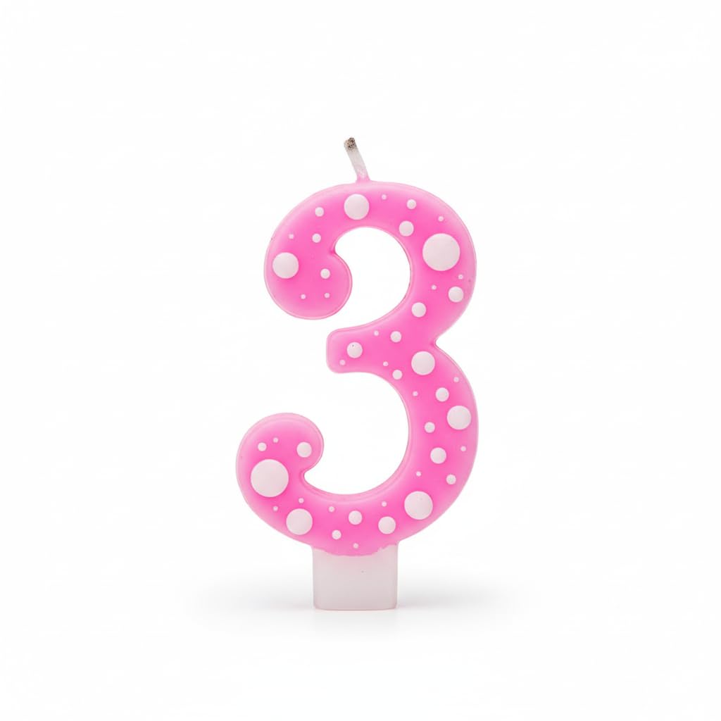 Candela Compleanno con Pois, Paraffina, 12,5 cm, Fiamma Stabile (rosa 3)