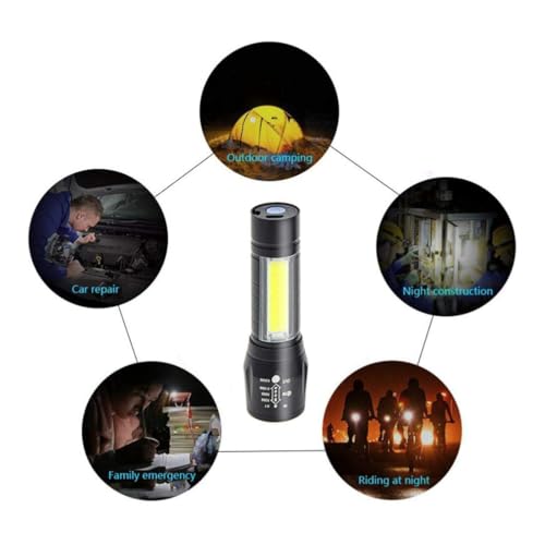 Image of Home Lane LED Flashlight with COB Light Mini Waterproof Portable LED Flashlight USB Rechargeable 3 Modes Light Flashlight - Black