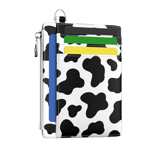 Image of Hancynir Slim Wallet Women Credit Card Holder Cow RFID Blocking Small Mini Card Wallets Cute Front Pocket PU Leather Card Case Thin Travel Zipper Coin Cash Ladies Female Wallet Gifts Black and White