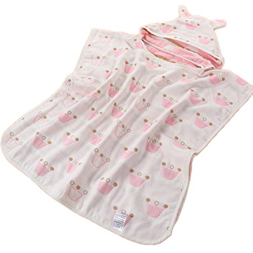 Ymwave 100% Baumwolle Rosa Badeponcho für Mädchen mit Kapuze für Strandtuch Schwimmen Bade von 2-6 Jahren 65*60cm Cover