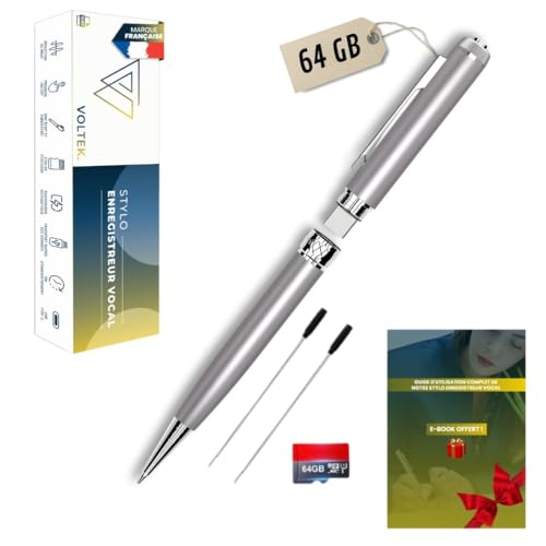 VOLTEK Stylo enregistreur Vocal 2025 Audio - 64Go – USB 3.0 Type C - Capturez la Voix avec Le...