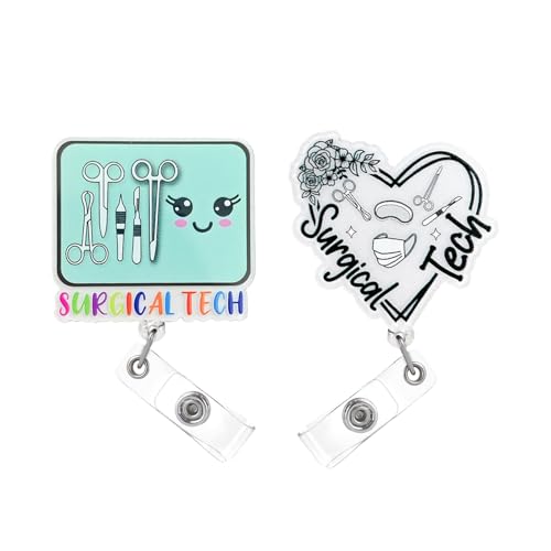 2 Pcs Retractable Surgical Tech Badge Reel, Funny Surgical Tech Gifts, Surgical Tech ID Name Card Clip for Medical Work, Thoughtful Operating Room Nurse Badge Reel and Appreciation Accessories