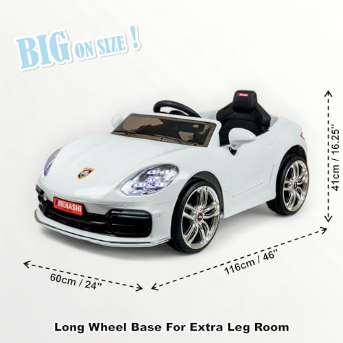 Image of MEKASHI Premium Electric Ride-On Car for Kids 1-7 Years with 12V Rechargeable Battery, Parent Remote Control, Bluetooth Music, LED Headlights, 5 Speed Modes, Swing Function, White