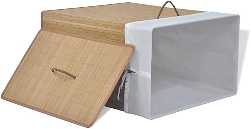 Miniatura 3 de Cesta rectangular de bambú para la ropa sucia, con tapa y asa, organizador para sala de estar, dormitorio, baño, cesta de almacenamiento de ropa