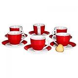 Hersteller: Van Well, VARIO Van Well 6er Set Kaffeetasse mit Untertasse Serie Vario Porzellan - Farbe wählbar, Farbe:rot