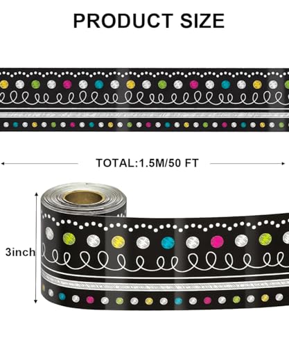 Black Bulletin Board Border - Vibrant Classroom Borders for Bulletin Boards, Ideal for DIY Decoration Seasonal Celebrations (50 Feet)