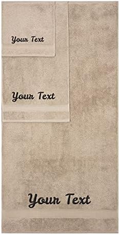 Personalized Towels, Hotel & Spa Quality, Super Soft, Highly Absorbent, Bathroom Sets, 100% Cotton Monogrammed towels 3 Piece Towel Set, Includes 1 Bath Towels, 1 Hand Towels, 1 Washcloths, Beige