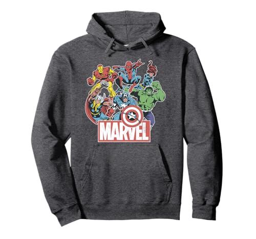 Marvel Avengers Team Retro Comic Vintage Graphic Hoodie Pullover Hoodie