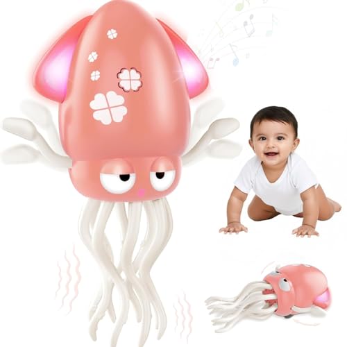 Image of Kidology Dancing Octopus Tummy Time Toy for Babies - Squid Toys | Musical Crawling Baby Toy with LED Lights | Supports First Crawl to Toddler Play | Sensory Interactive Gift for Boys & Girls - Pink