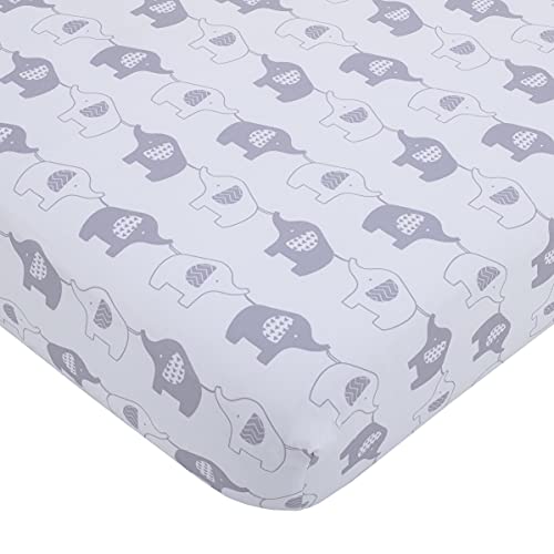 Nojo Elephant Stroll Dream Big Clouds & Stars With Chevron Border 3Piece Nursery Mini Crib Bedding Set - Comforter, & Two Fitted Mini Crib Sheets, Grey, White, Charcoal, Blue #TOP2