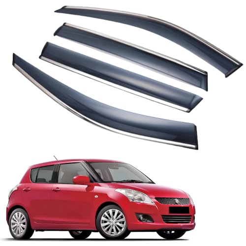 Image of CAR SAAZ Chrome Line Door Visor for Swift (2011-2017) (Set of 4Pcs) | Rain Guard | Wind Deflector