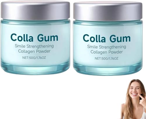 Colla Gum Collagene Poudre,Poudre De Renforcement Du Sourire Collagum, poudre dentaire au collagène,Soin des Gencives,Action Anti-Taches et Haleine Fraîche,Renforce l'Émail,Soin Dentaire Naturel (2pc)