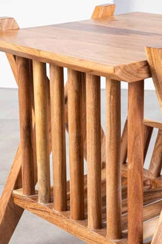Image of Cross End Table for Bedroom |Magazine for Living Room |Premium Side Table for Home & Kitchen |Acacia Wood, Natural |Ideal for Home Decor