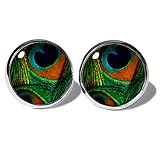 Pfauenauge Ohrstecker ABOUKI Damen Mädchen Kind Kinder Edelstahl Ohrschmuck Motiv Pfau Pfauenfeder Animal-Print handgefertigte Ohrringe silber-farben