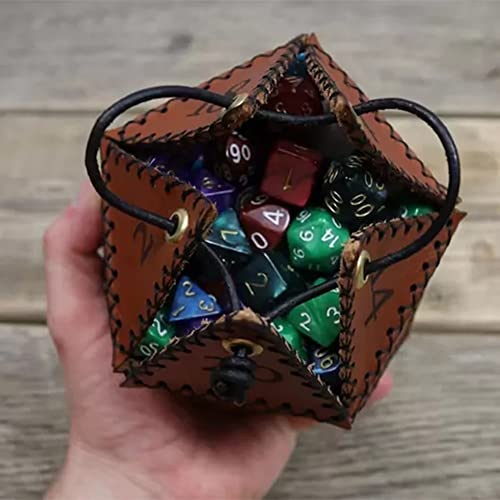 Bolsa de dados D20 de couro, bolsa de dados poliédrica bolsa portátil com cordão para RPG, jogo, bol