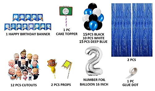 FI - FLICK IN 60 Pcs Boss Baby Theme Decorations Combo Set | Boss Baby 2nd Birthday Decorations for Boys Items Kit With Balloons & Cake Topper (Pack of 60, Multicolor)