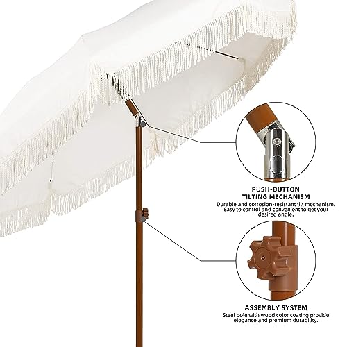 Ammsun AM76009 7Ft Patio Umbrella With Fringe Outdoor Tassel Umbrella Upf50+ Premium Steel Pole And Ribs Push Button Tilt thumb #2